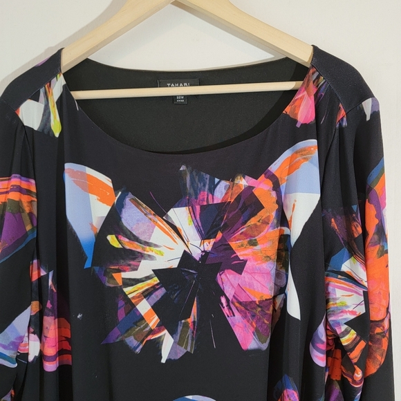 Tahari Multicolored Butterfly Print Side Ruched Sundress Sz 22W Stretchy - Picture 3 of 12